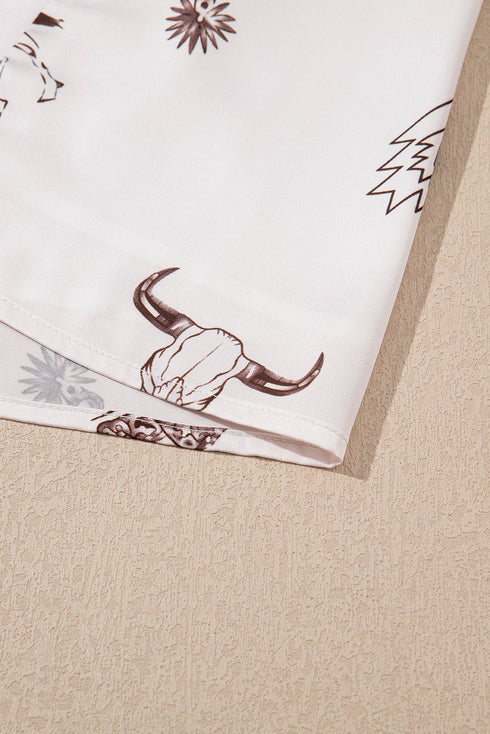 Western Desert Satin Long Skirt with Western Print